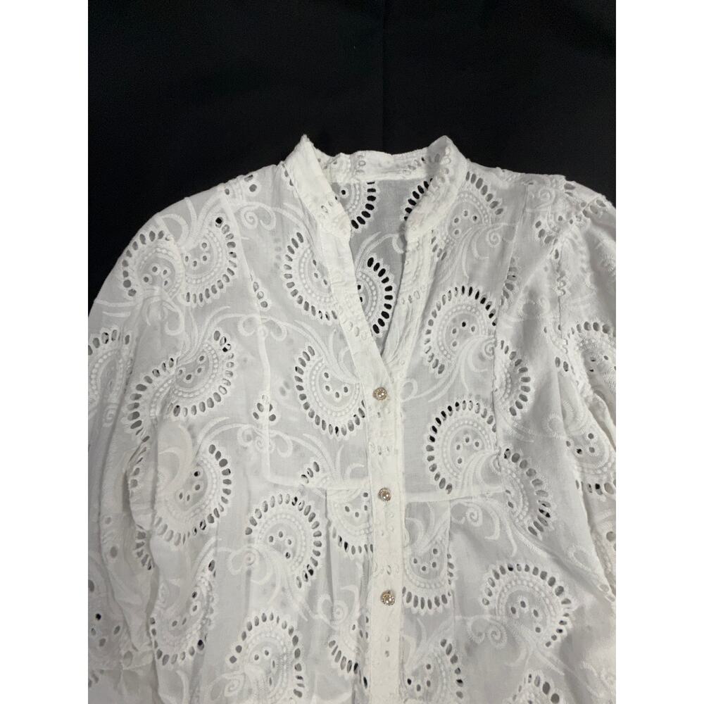 MALYNA White Lace Eyelet Tiered Flower V Neck Loose Short Dress Sz XL 10% cotton - Picture 5 of 14